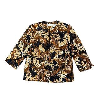 Alfred Dunner Open Blazer Brown Cream Abstract Floral Metallic Jacket Women's 8